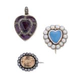 TWO GEM-SET BROOCHES AND A LOCKET PENDANT, (3)