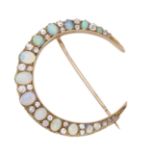 OPAL AND DIAMOND CRESCENT BROOCH,