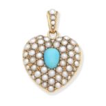 SEED PEARL AND TURQUOISE HEART LOCKET,