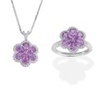PINK SAPPHIRE AND DIAMOND-SET RING AND PENDANT/NECKLACE, (2)