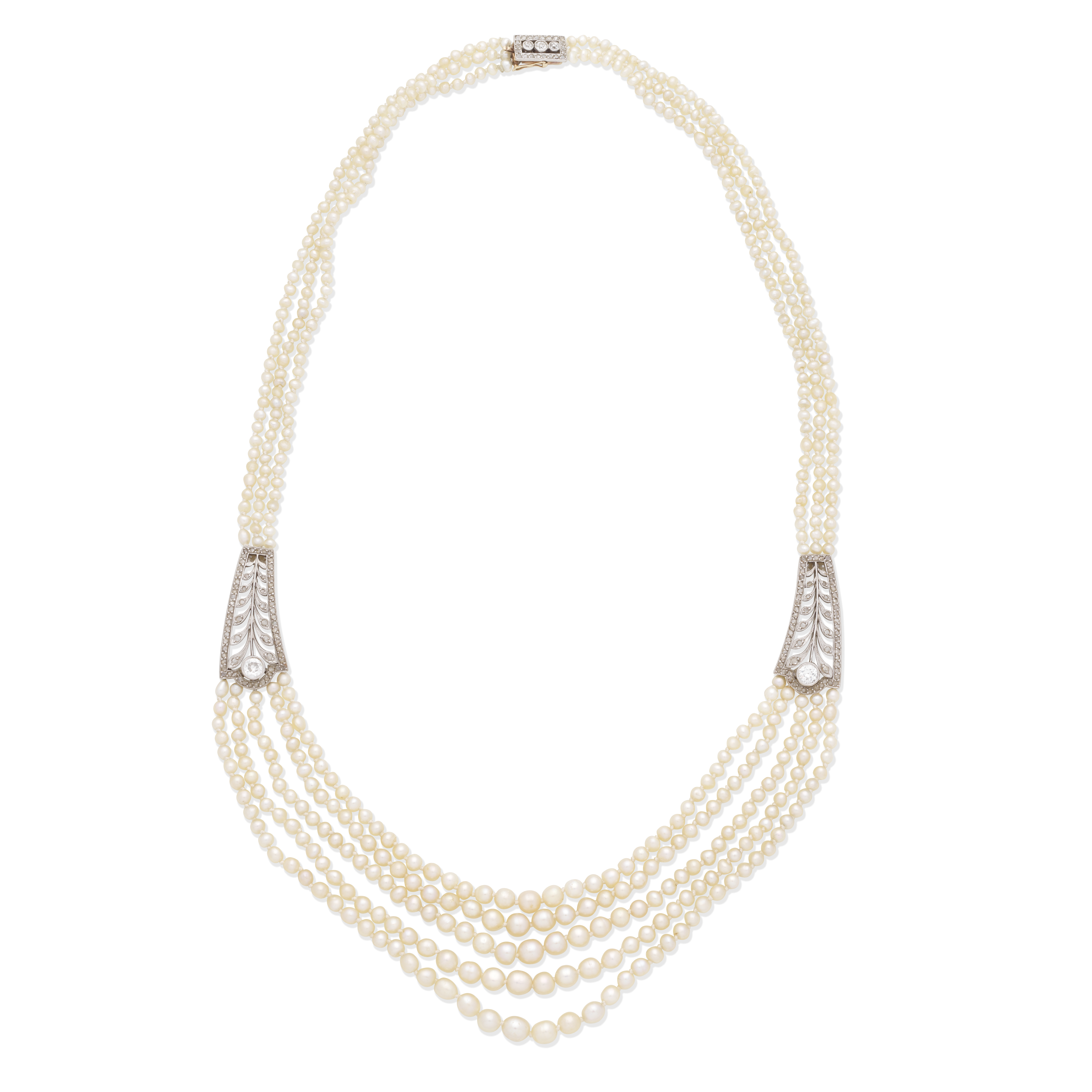 NATURAL PEARL AND DIAMOND-SET NECKLACE,