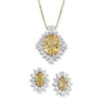 YELLOW SAPPHIRE AND DIAMOND PENDANT/NECKLACE AND EARRINGS (2)