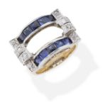 SAPPHIRE, SYNTHETIC SAPPHIRE AND DIAMOND DRESS RING,