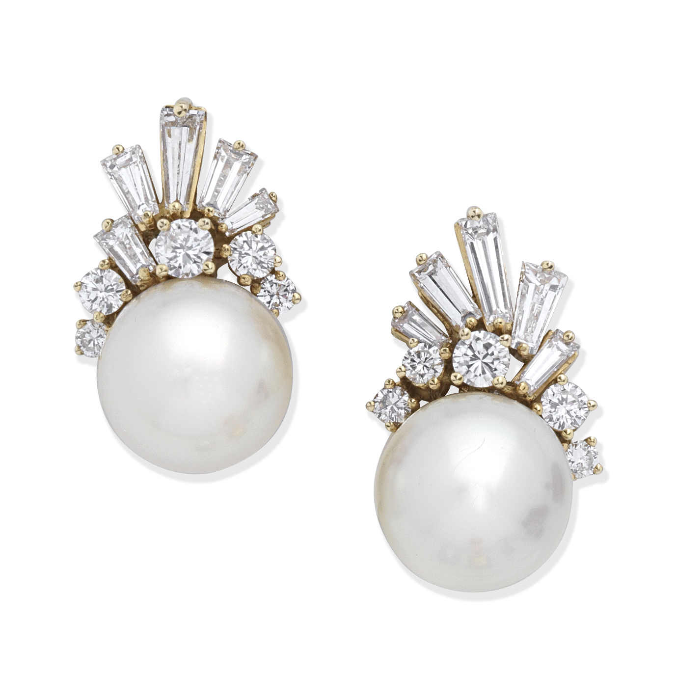 CULTURED PEARL AND DIAMOND EARRINGS