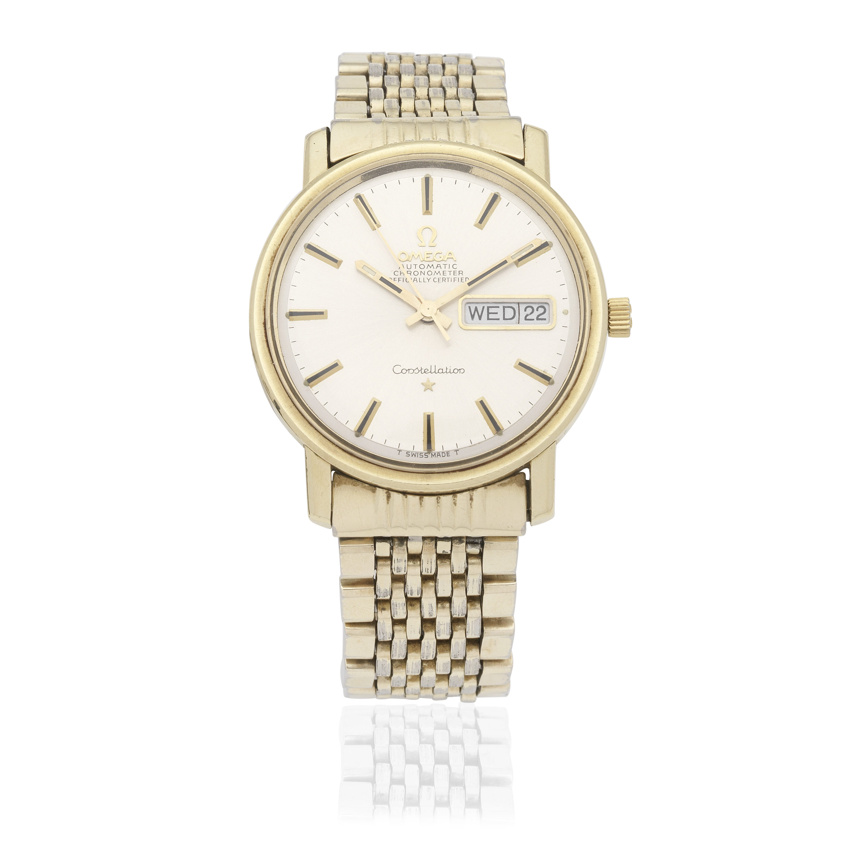 Omega. A gold plated stainless steel automatic calendar bracelet watch Constellation, Ref: CD 1...