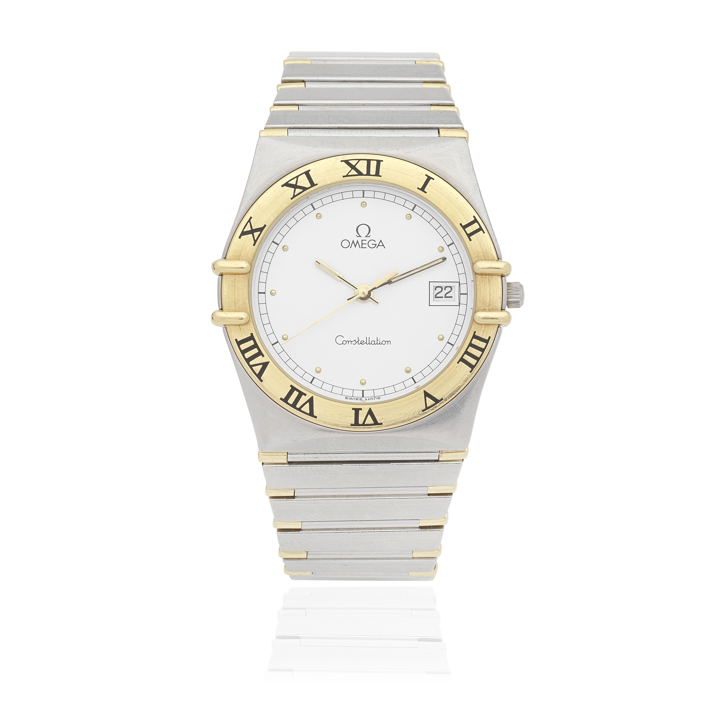 Omega. A stainless steel and gold quartz calendar bracelet watch Constellation, Ref: 396.1070.1...