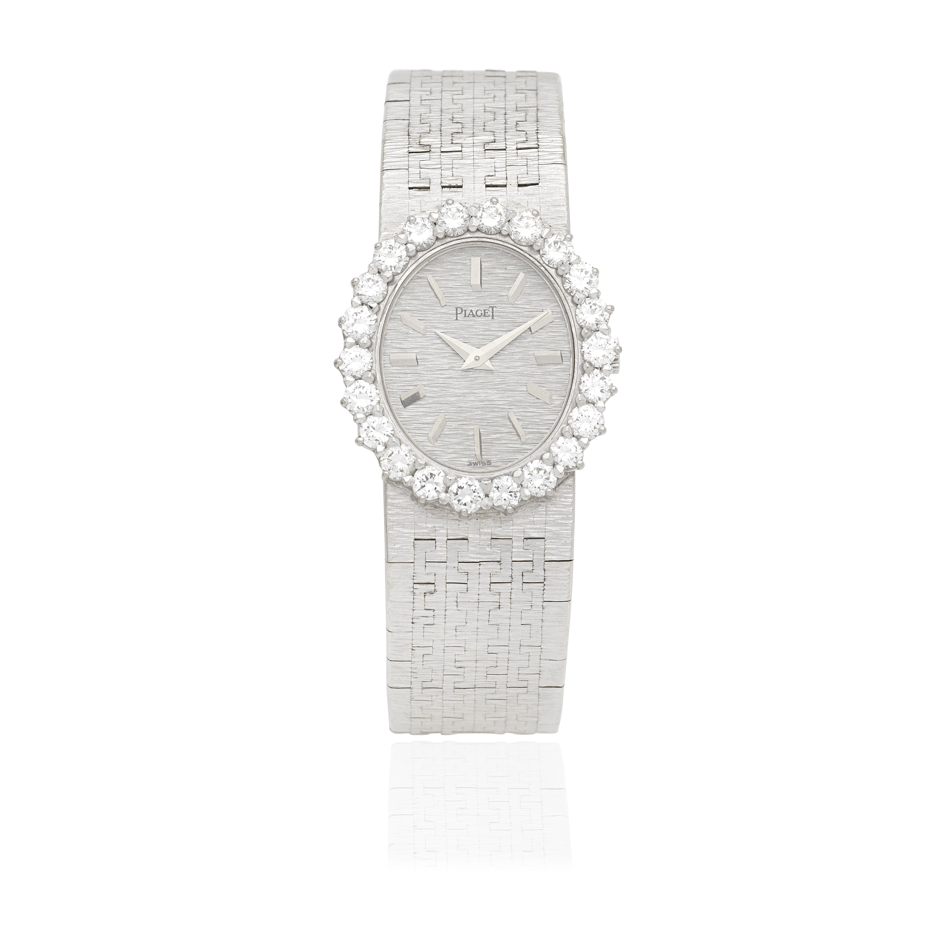 Piaget. A lady's 18K white gold diamond set manual wind bracelet watch Ref: 9338 A6, Circa 1980