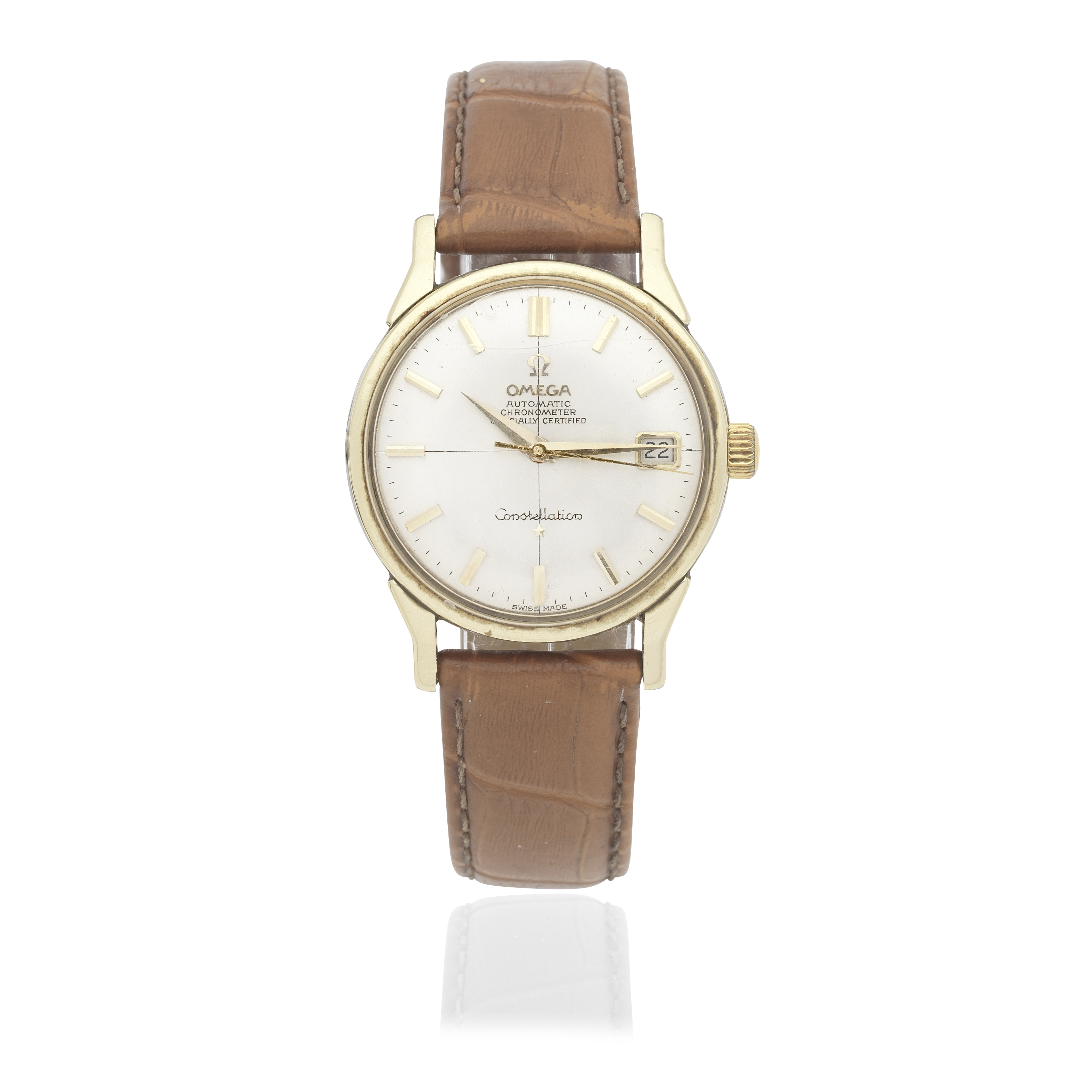 Omega. A gold plated stainless steel automatic calendar wristwatch Constellation, Ref: 168.005,...