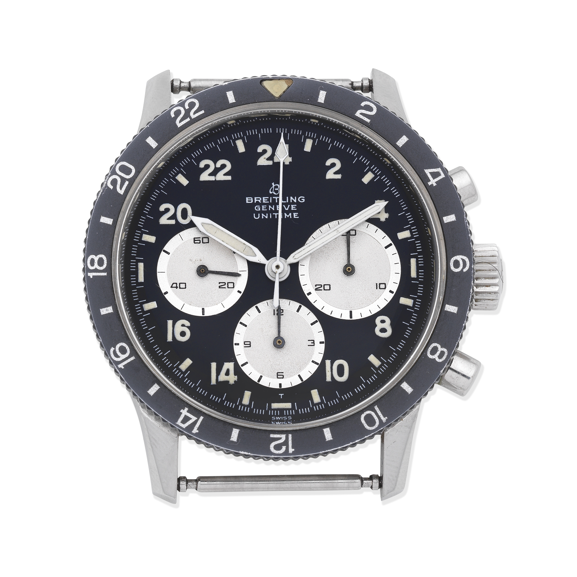 Breitling. A rare stainless steel manual wind chronograph wristwatch with 24 hour dial Unitime,...