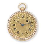 A continental gold and seed pearl key wind open face pocket watch Circa 1830