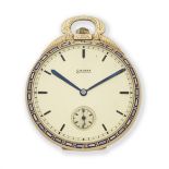 Silvana. An 18K gold and enamel keyless wind open face pocket watch Circa 1930