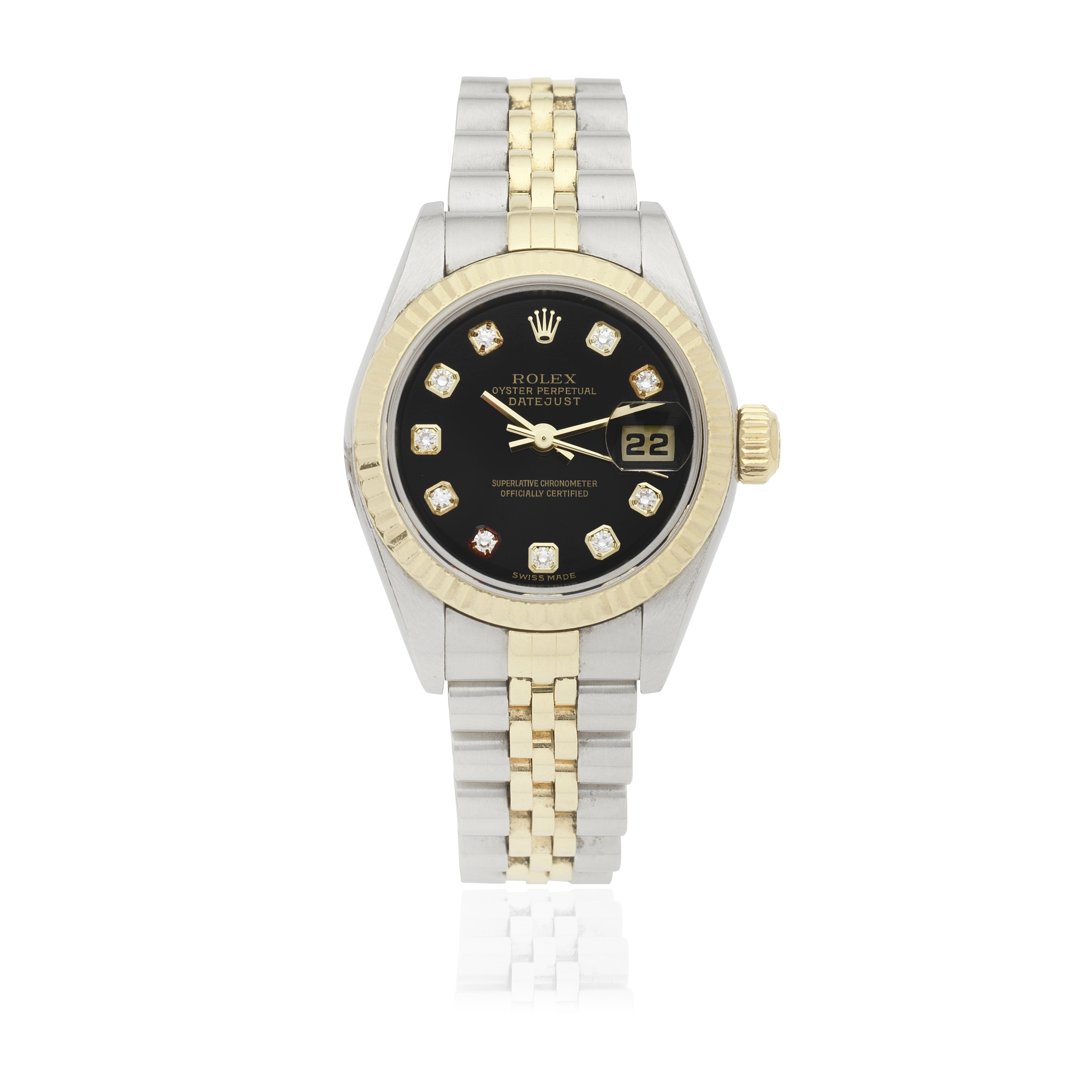 Rolex. A lady's stainless steel and 18K gold automatic calendar bracelet watch Datejust, Ref: 7...