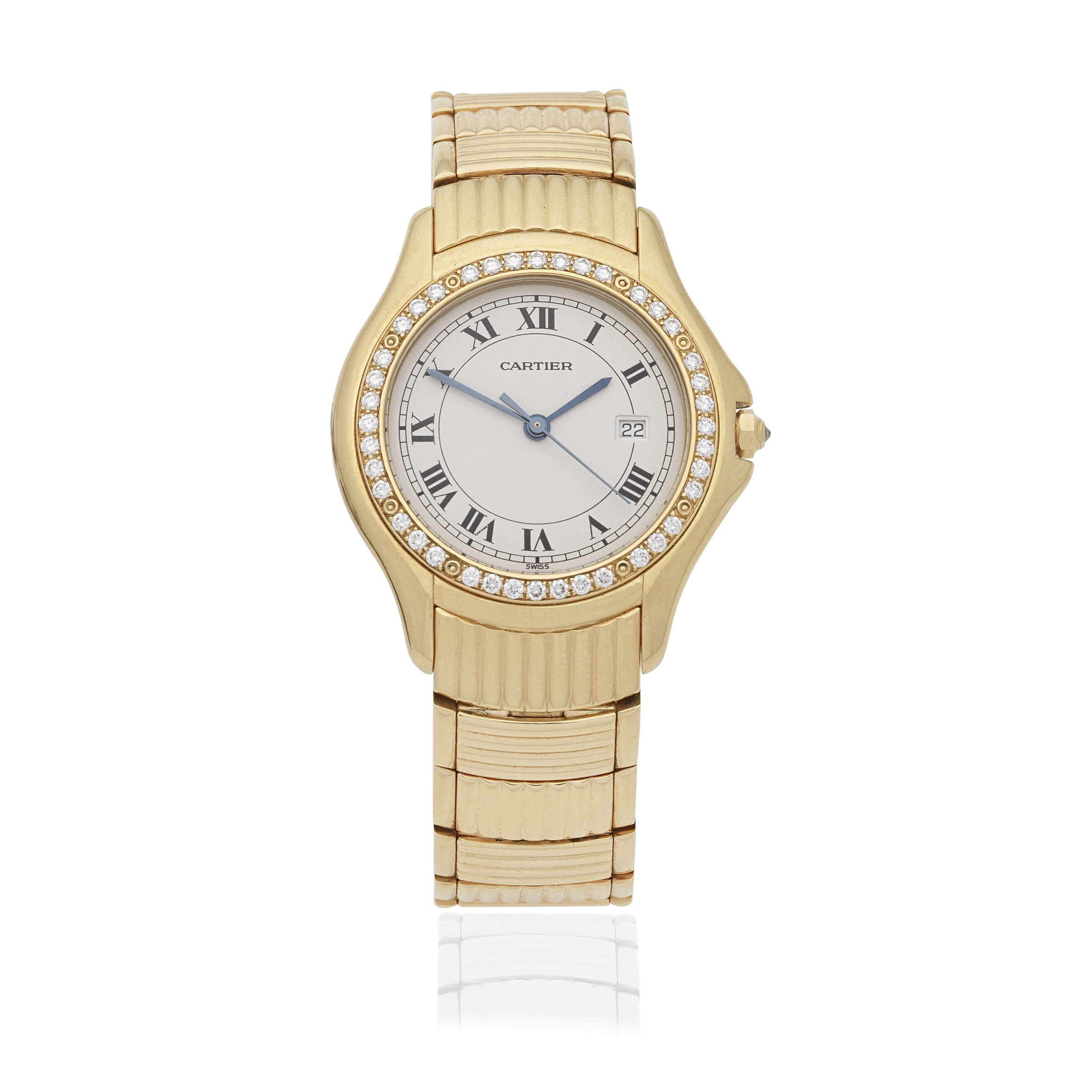 Cartier. An 18K gold diamond set quartz calendar bracelet watch Cougar, Ref: 887905, Circa 2000