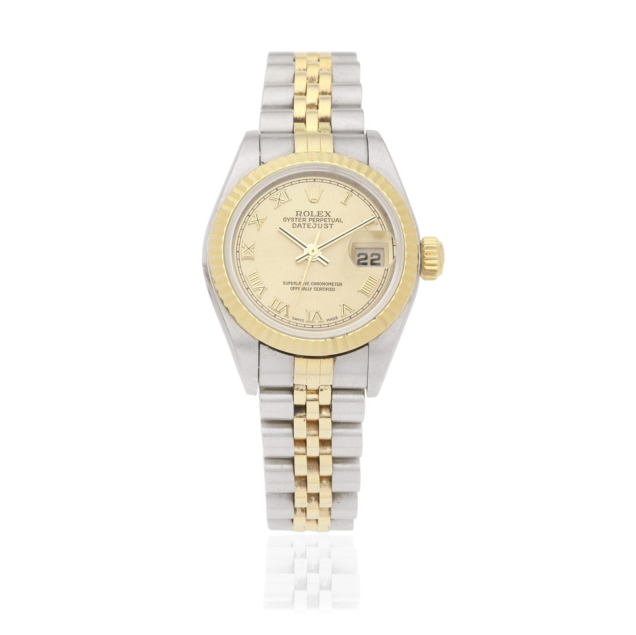 Rolex. A lady's stainless steel and 18K gold automatic calendar bracelet watch Datejust, Ref: 7...