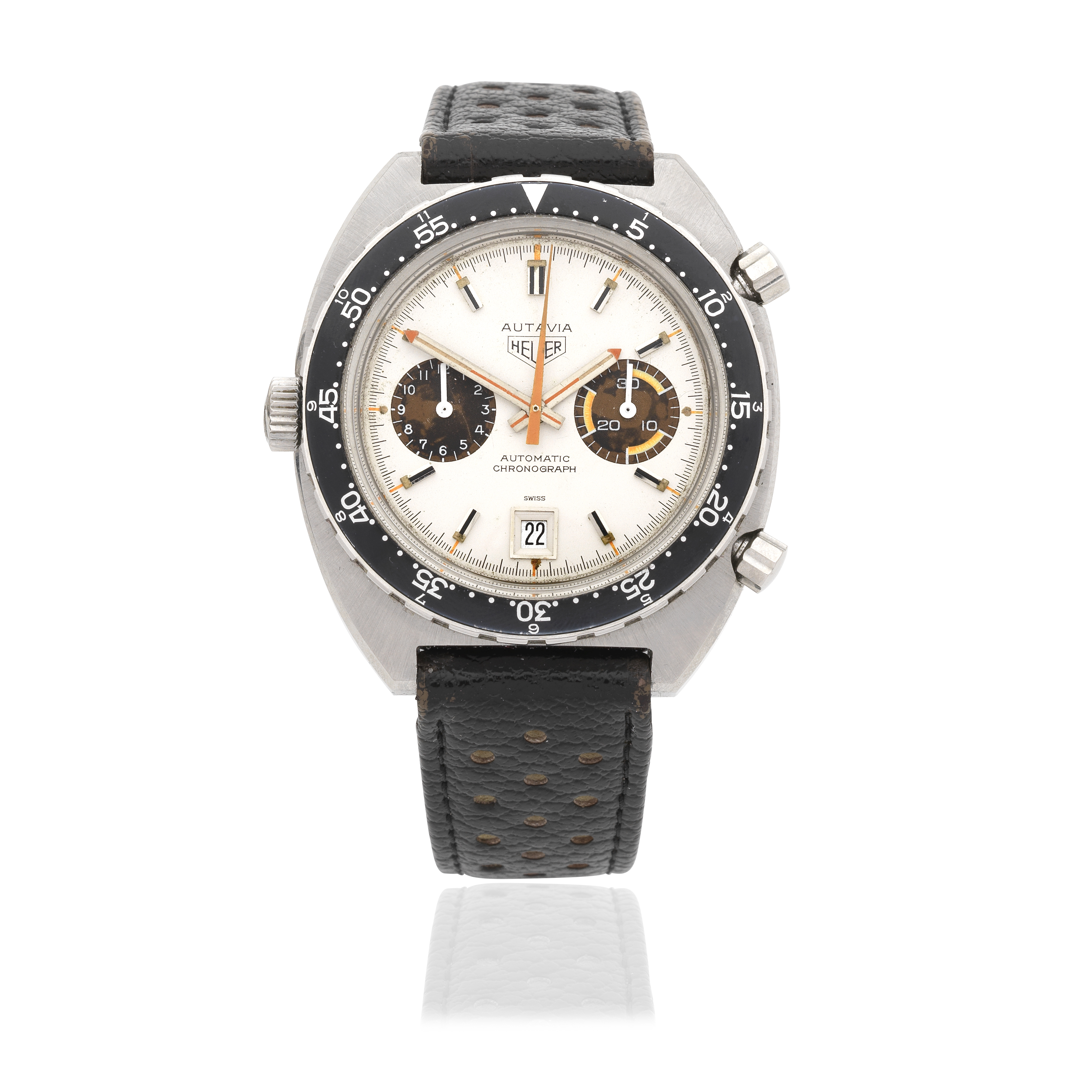 Heuer. A stainless steel automatic calendar chronograph wristwatch Autavia 'White Orange Boy', ...