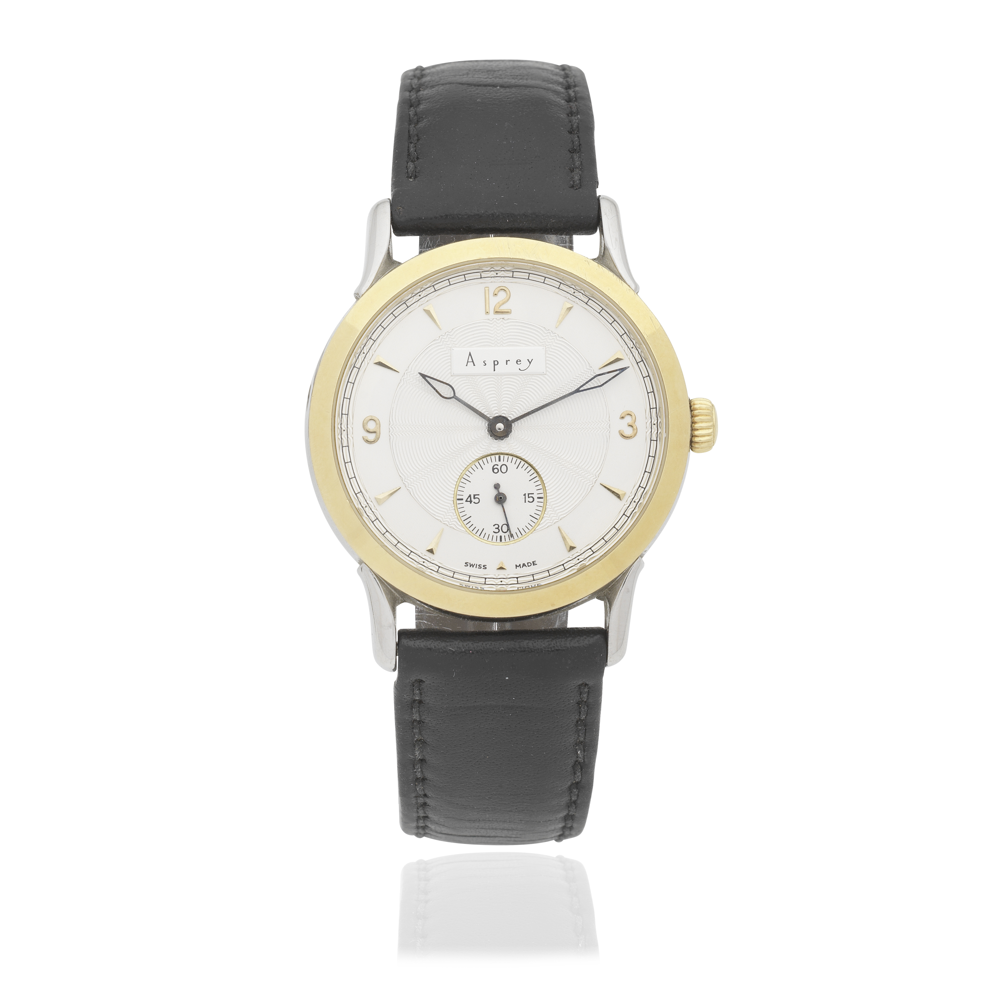 J.W Benson for Asprey. A stainless steel and gold manual wind wristwatch Tempus Fugit, Ref: 11....