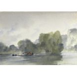 Sir William Russell Flint RA PRWS (British, 1880-1969) 'The Passing Barge, Petit Andely on the S...