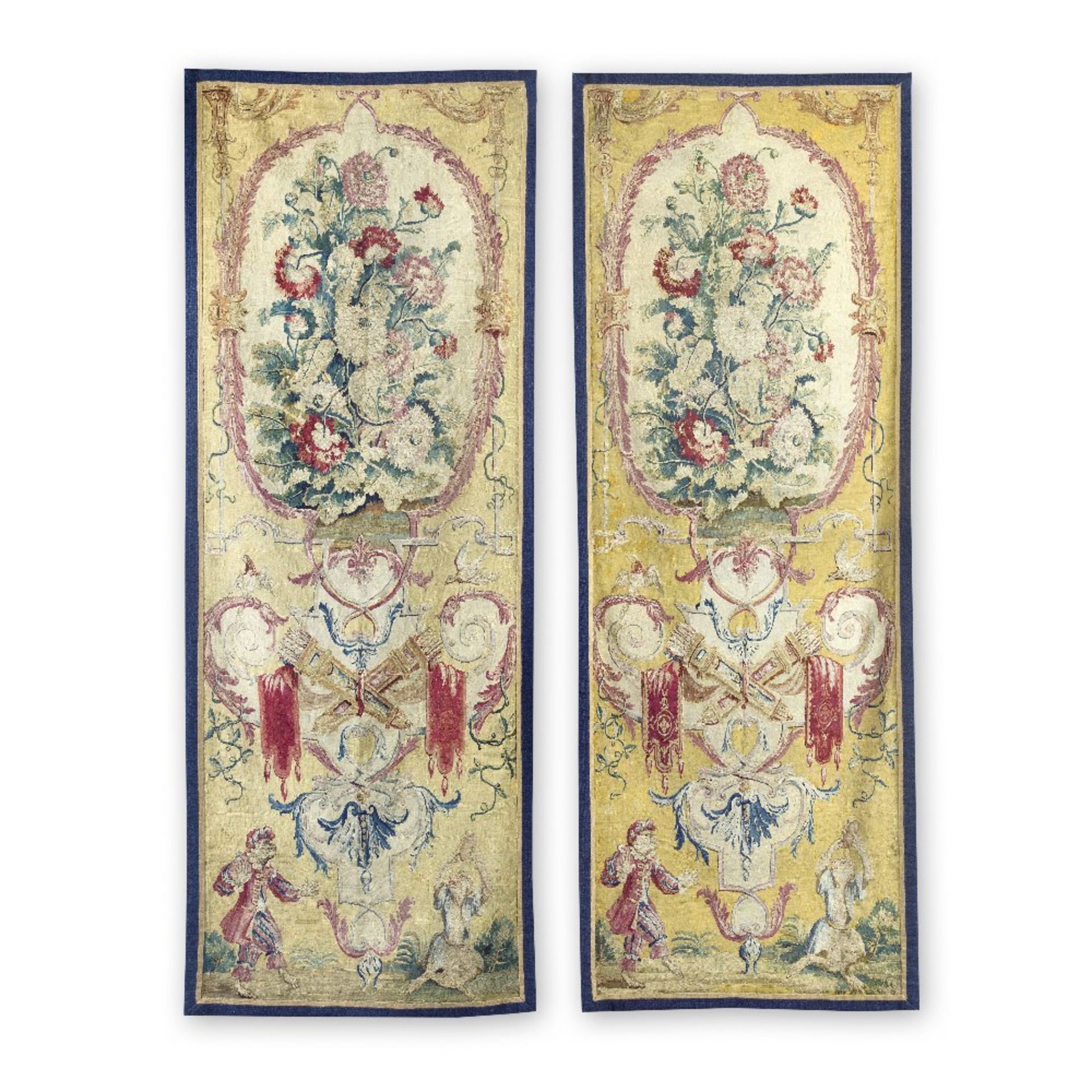 A pair of French tapestry porti&#232;res Circa 1720-30, probably Gobelins