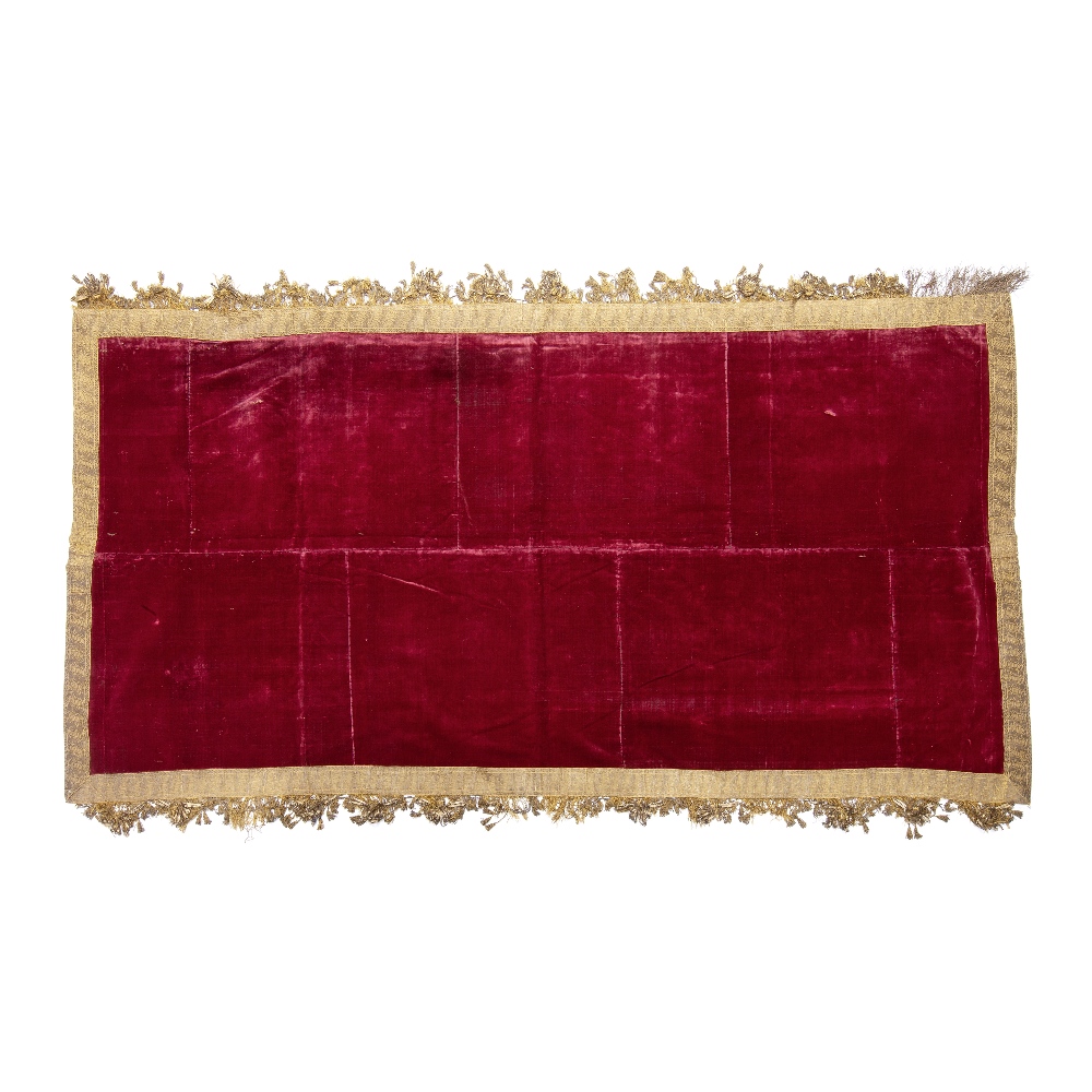 A coverlet of red silk velvet 17th century, Italian or French