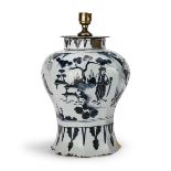 A blue and white porcelain octagonal baluster vase