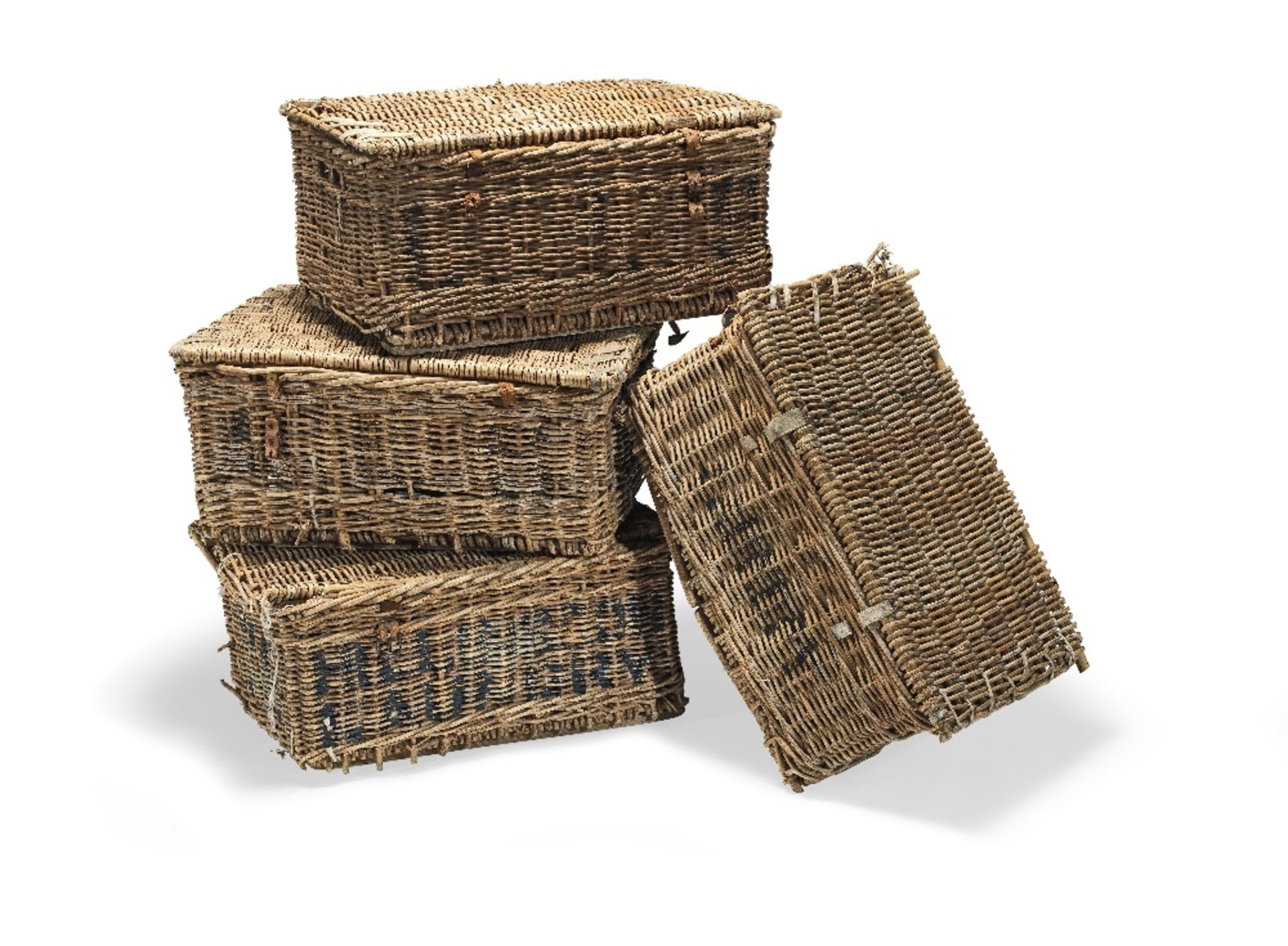 A collection of four early 20th century wicker country house laundry baskets (4)