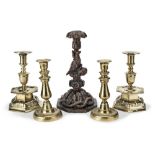 A Blackforest-style carved candlestick, mounted as a lamp 19th century (5)