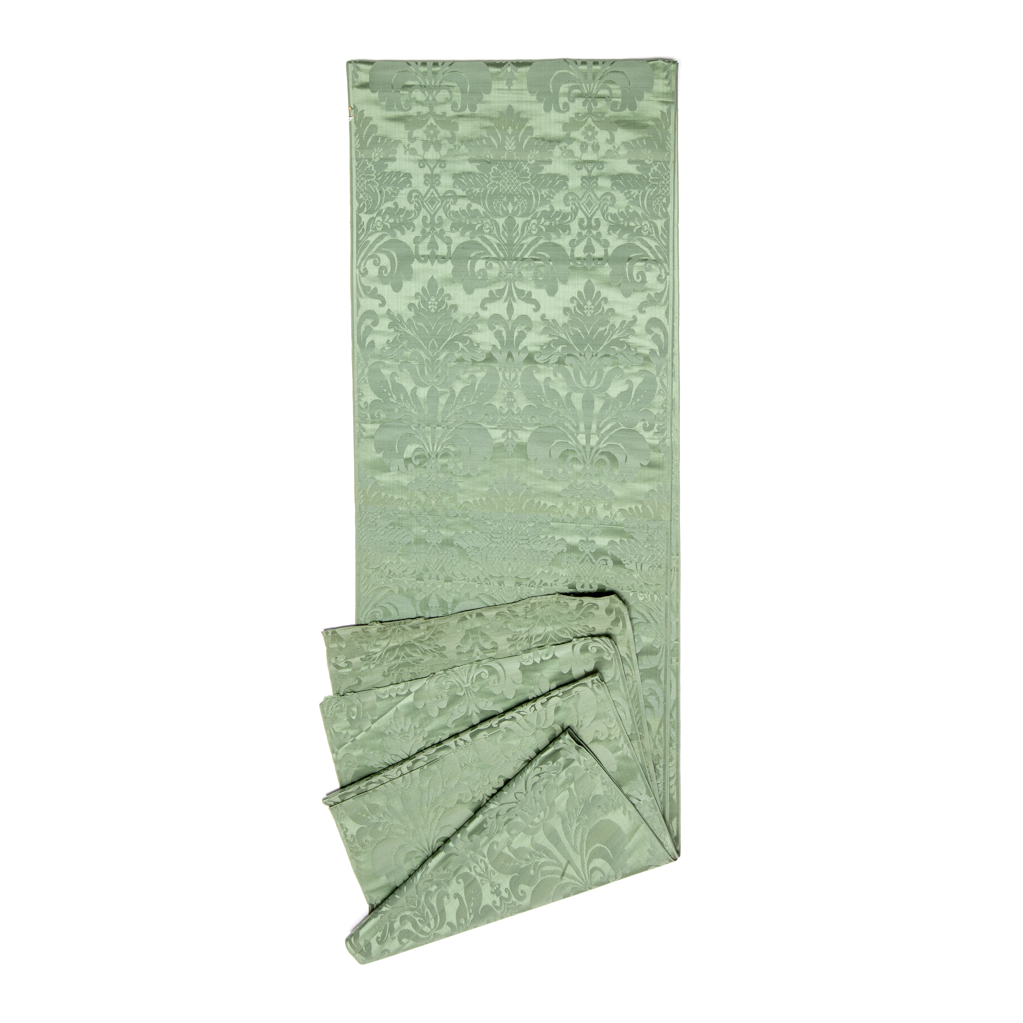 A length of green damask silk 20th century, French
