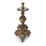 An Italian Trapani gilt-copper and coral-mounted candlestick Late 17th / early 18th century, ada...