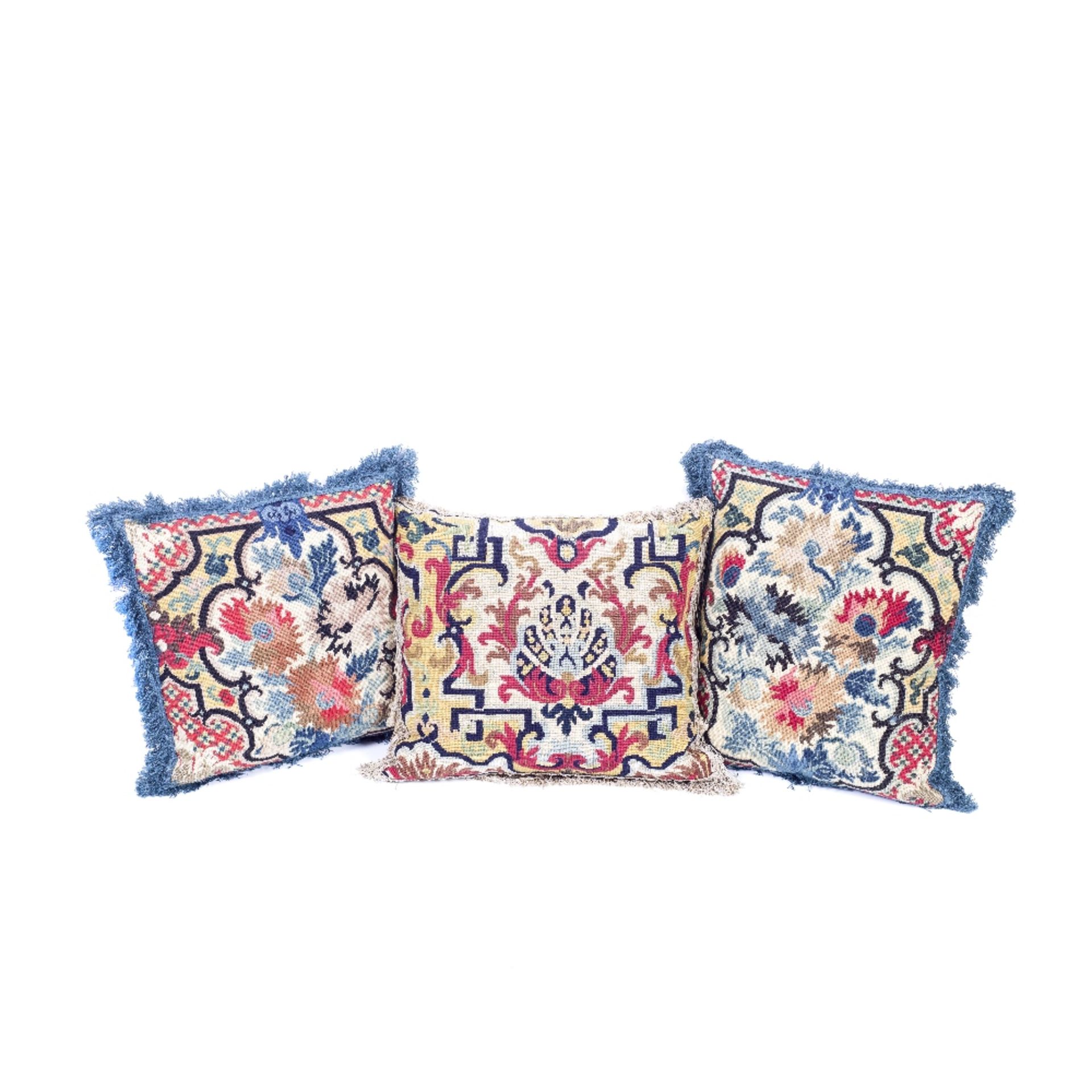 A pair of needlework cushions 18th century, French