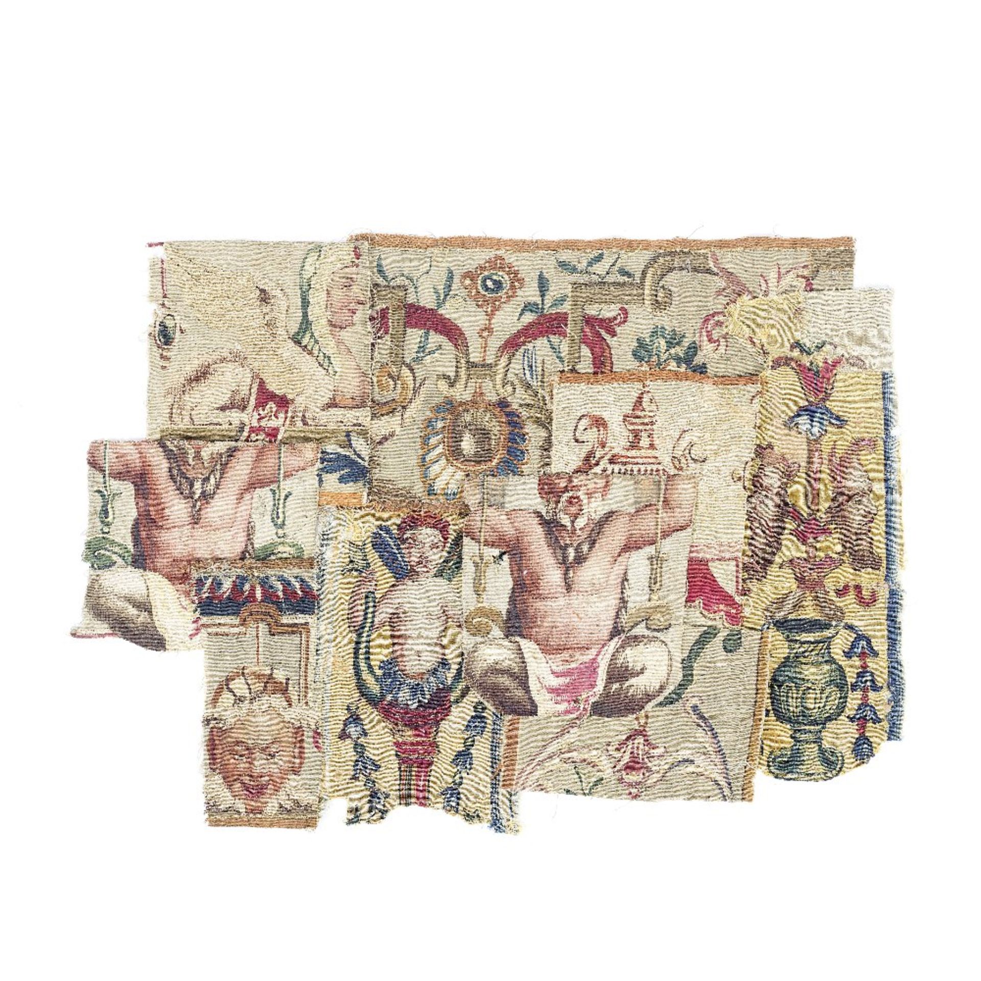 Fragments of Beauvais and Mortlake tapestry borders 17th century
