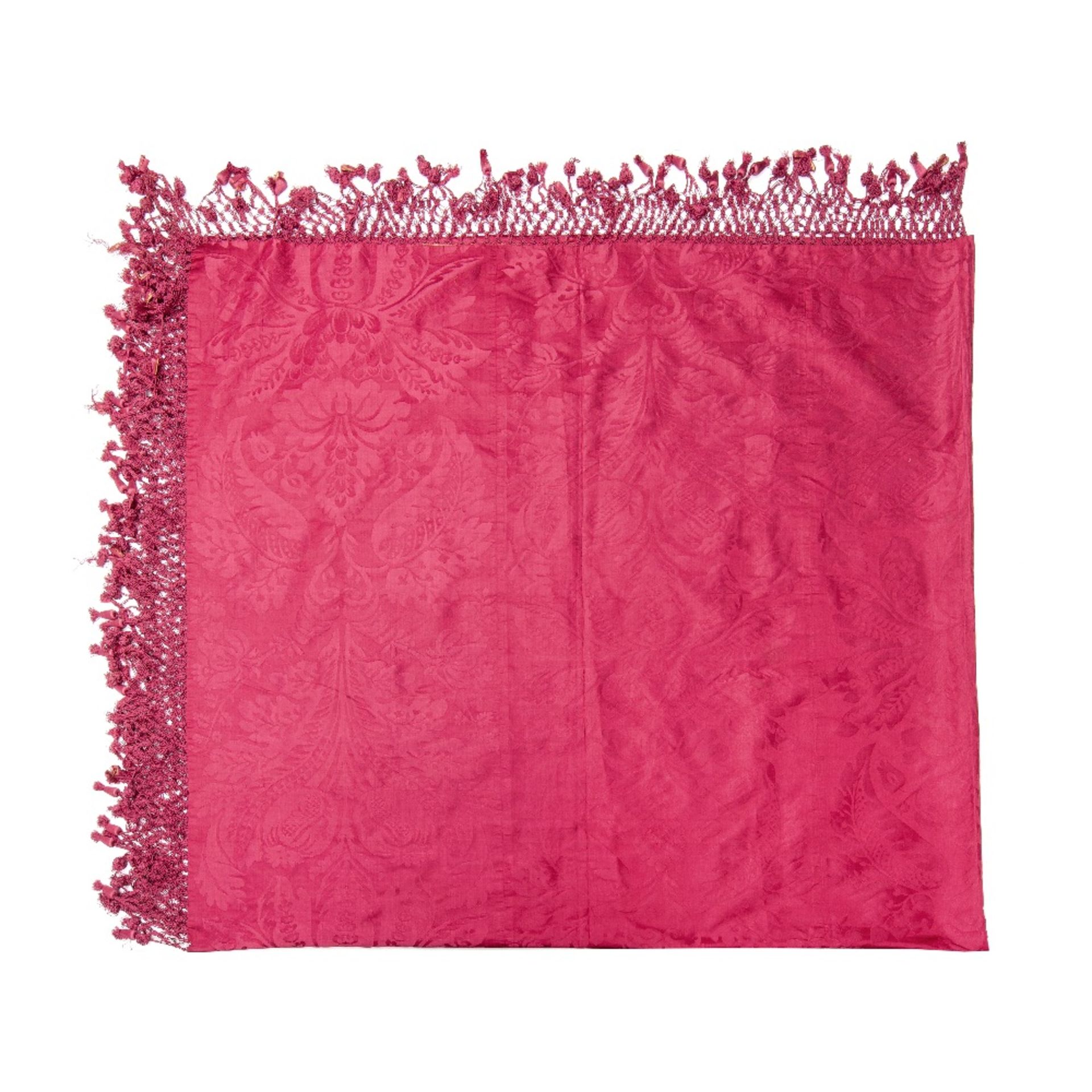 A red silk damask coverlet 19th century, French