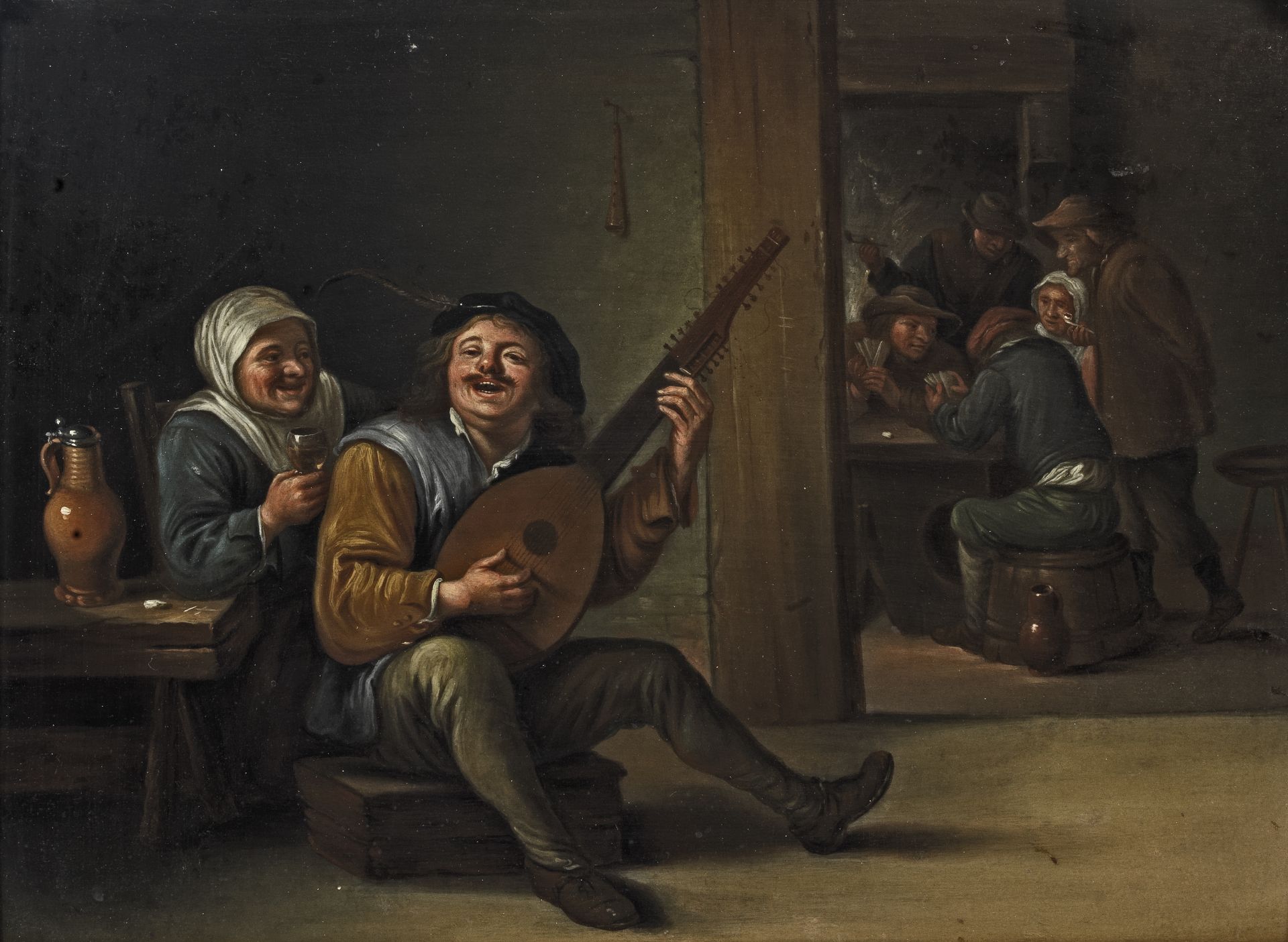 Flemish School, 18th Century Peasants merrymaking in an interior