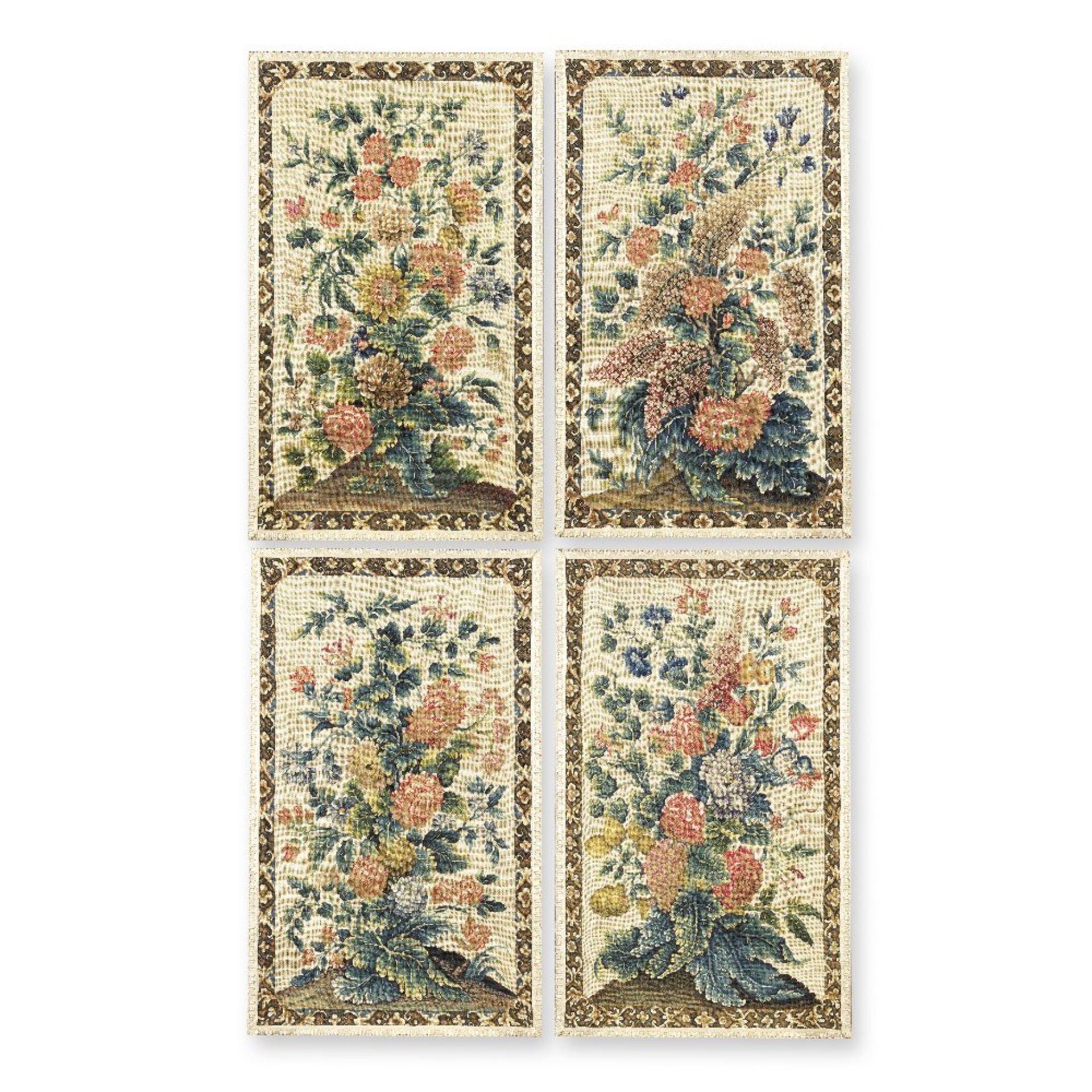 A set of four needlework panels Mid-18th century, French