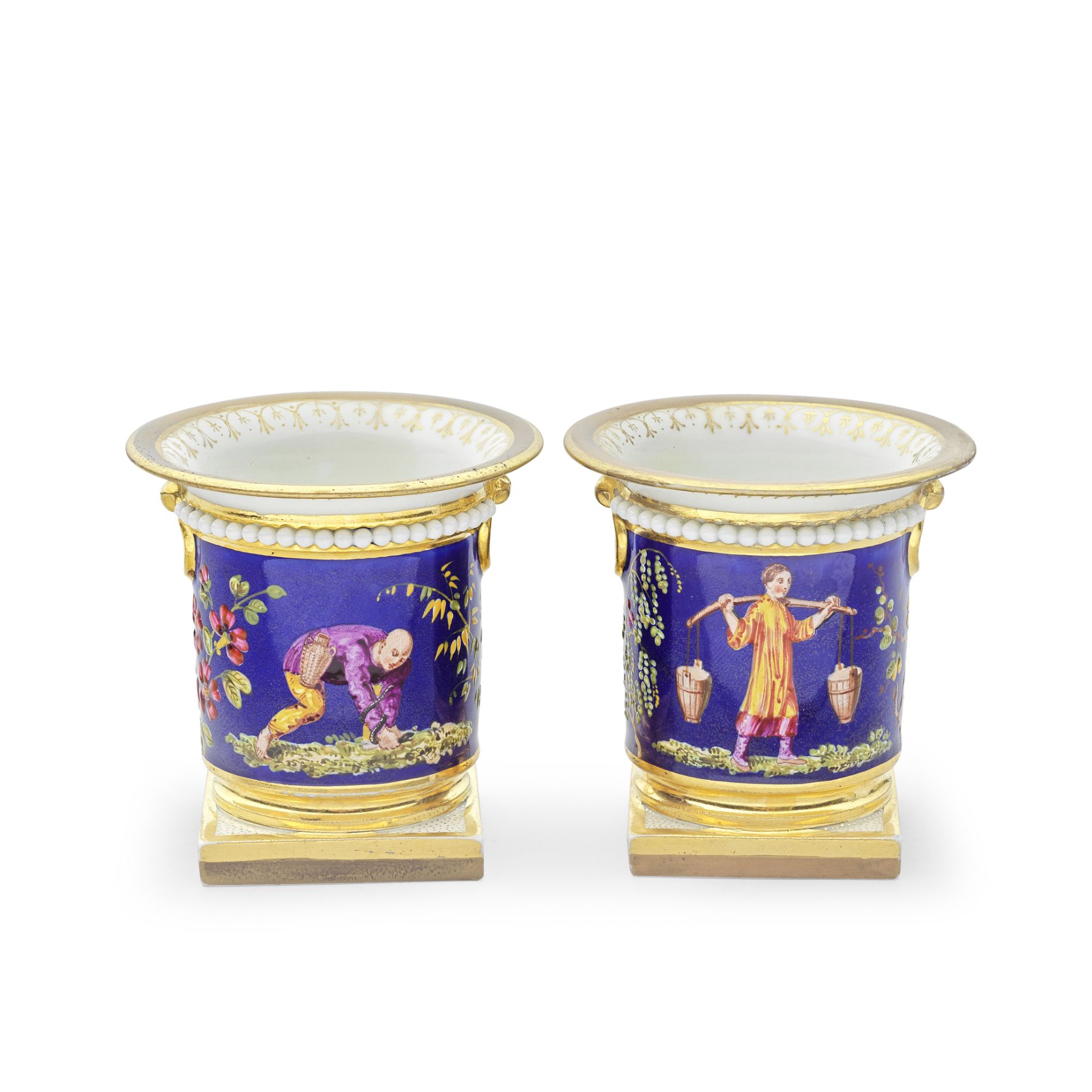 A pair of unusual Flight, Barr and Barr Worcester spill vases, circa 1825
