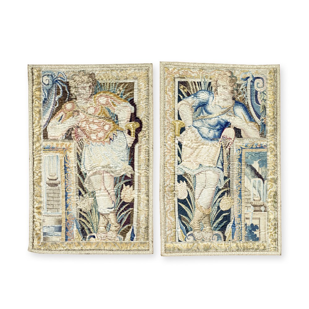 A pair of tapestry border panels From a tapestry woven in the Faubourg Saint-Michel workshop, ci...