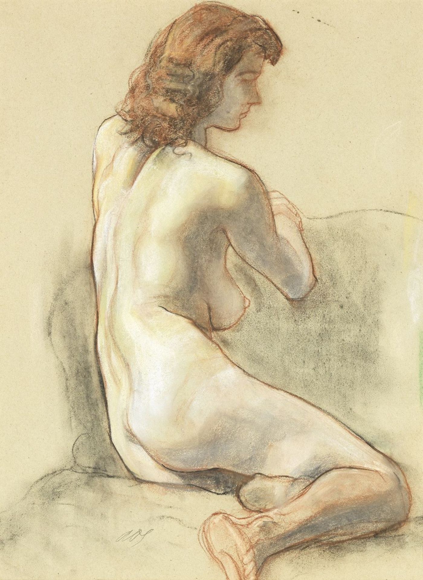 Austin Osman Spare (British, 1886-1956) Seated Female Nude (with a further chalk drawing of a nu...