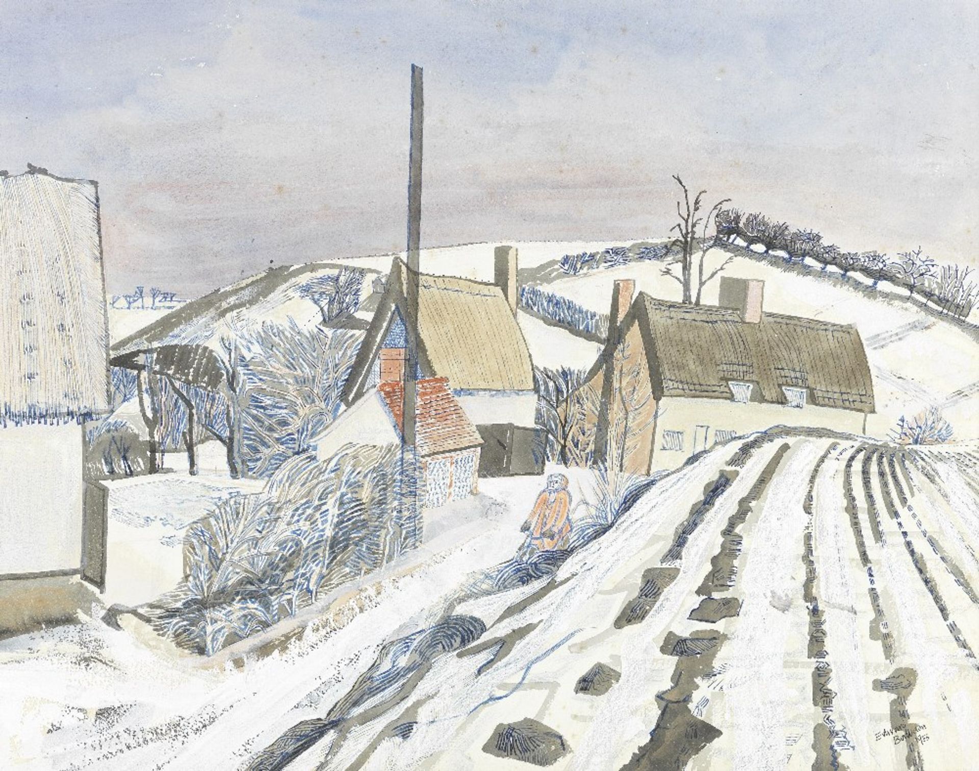 Edward Bawden R.A. (British, 1903-1989) Winter Farm Scene