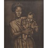 Afewerk Tekle (Ethiopian, 1932-2012) Mother & Child (framed)