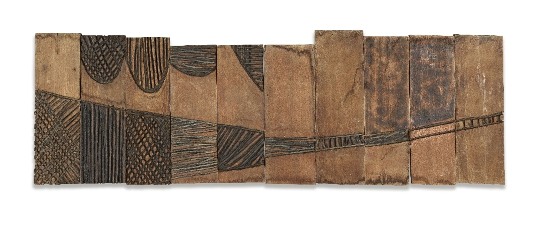 El Anatsui (Ghanaian, born 1944) Untitled 92.4 x 295 x 4cm (36 3/8 x 116 1/8 x 1 9/16in). (in 1...