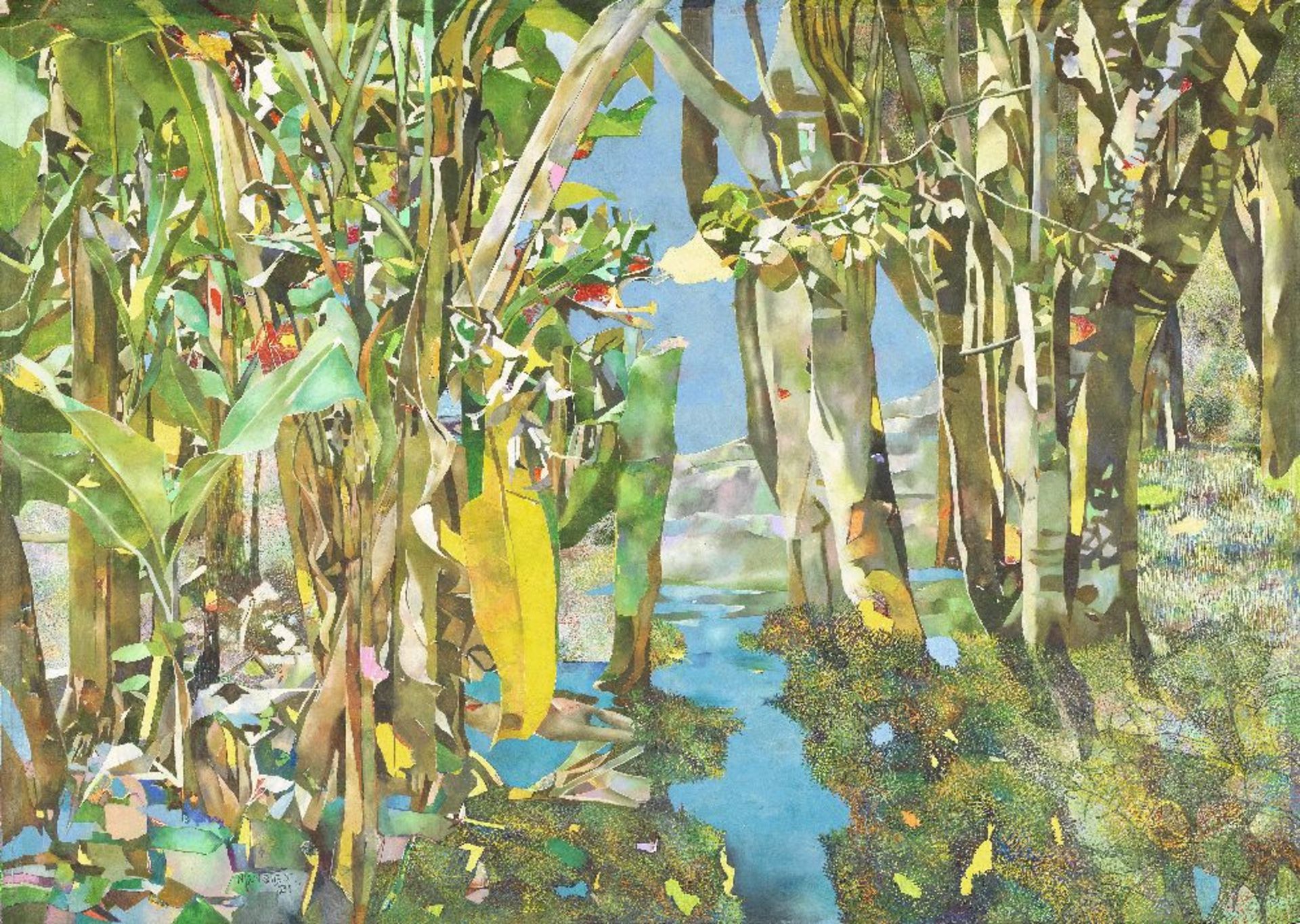 Joseph Ntensibe (Ugandan, born 1953) Forest and River (unstretched and unframed)