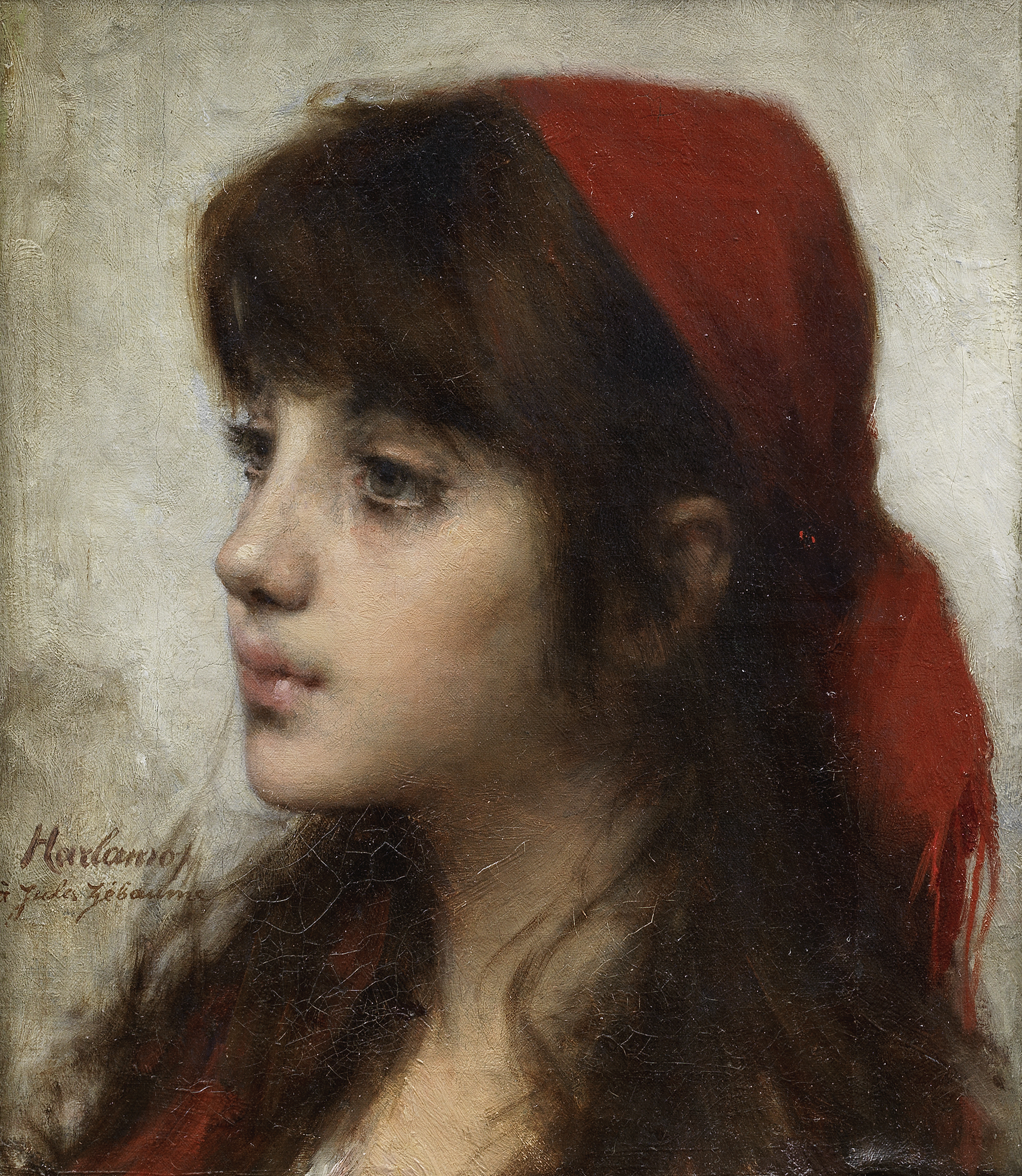 Alexei Alexeevich Harlamoff (Russian, 1840-1925) Young beauty in a scarlet shawl