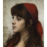 Alexei Alexeevich Harlamoff (Russian, 1840-1925) Young beauty in a scarlet shawl