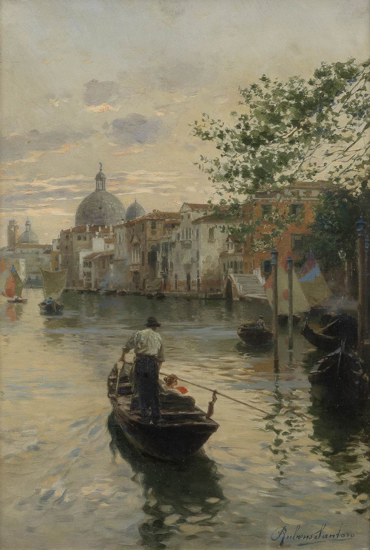 Rubens Santoro (Italian, 1859-1942) Evening on a Venetian canal