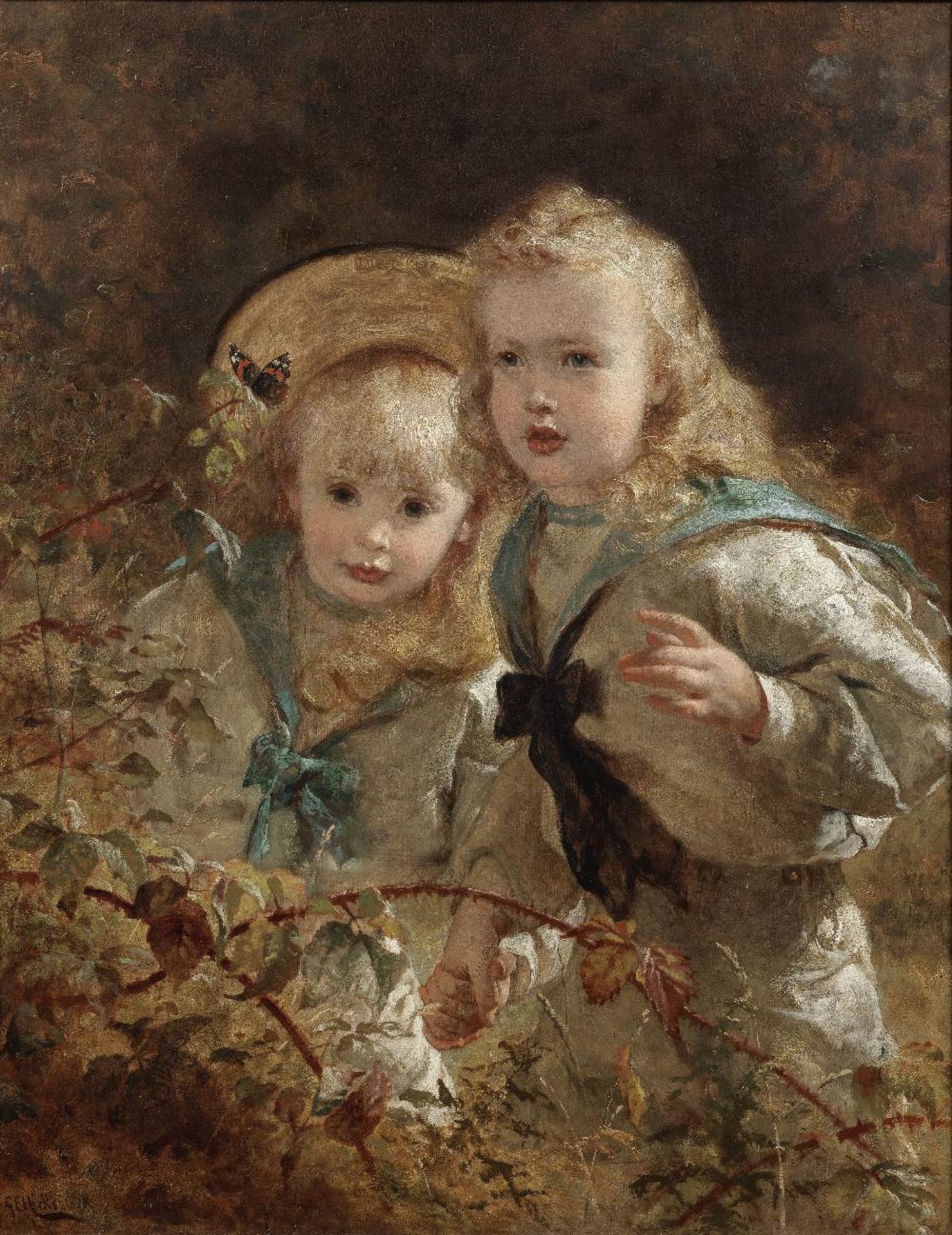 George Elgar Hicks, RBA (British, 1824-1914) Mrs. Chas Rose's two boys hunting butterflies