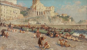 Fausto Zonaro (Italian, 1854-1929) La spiaggia a Foce, Genova