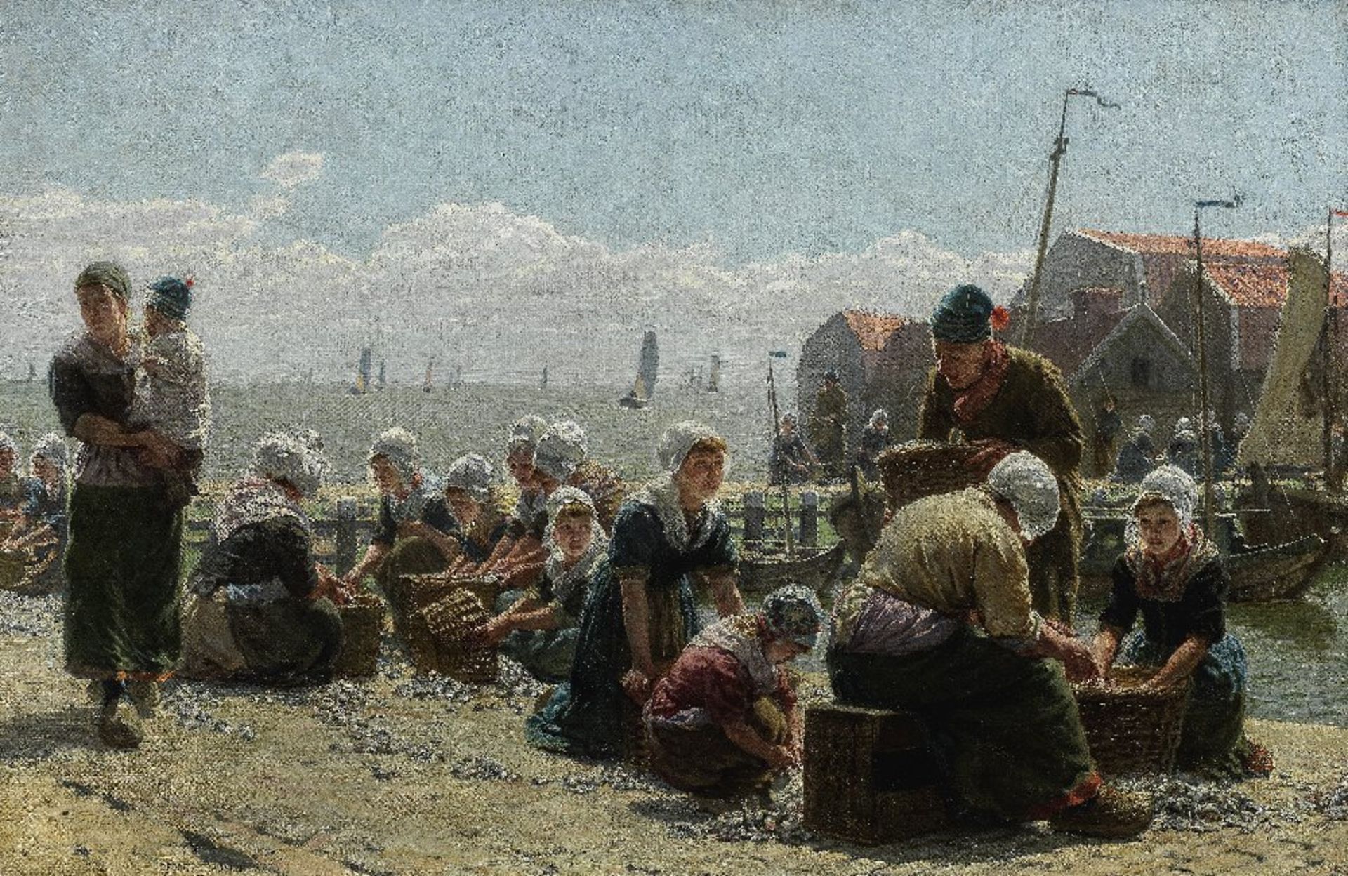 Sir George Clausen, RA, RWS (British, 1852-1944) Sorting the catch, Volendam