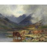 Louis Bosworth Hurt (British, 1856-1929) Highland cattle in a landscape
