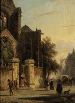 Cornelis Springer (Dutch, 1817-1891) A busy street corner