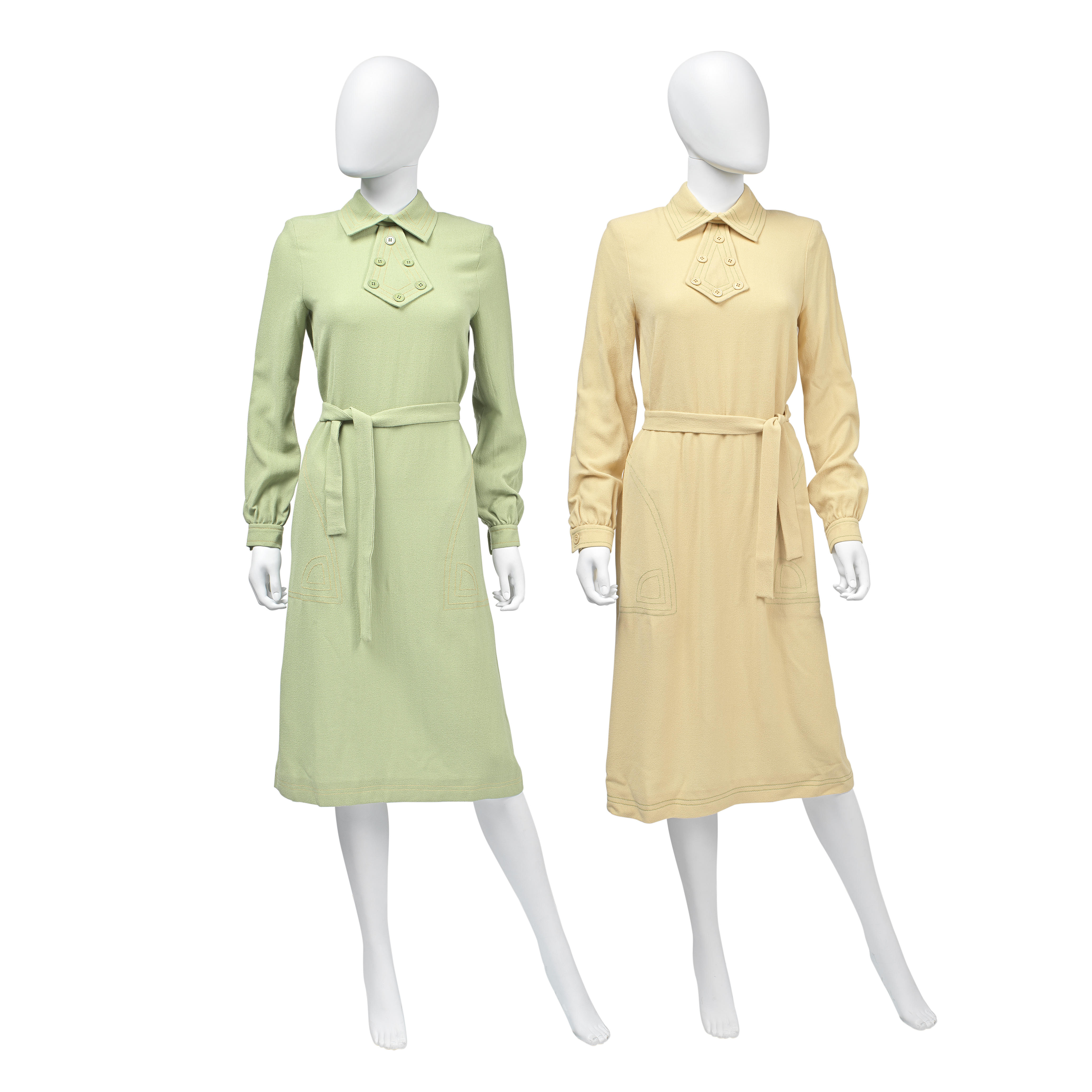 Jean Varon (British, 1938-2022) Two Crepe Wool Dresses, 1970s