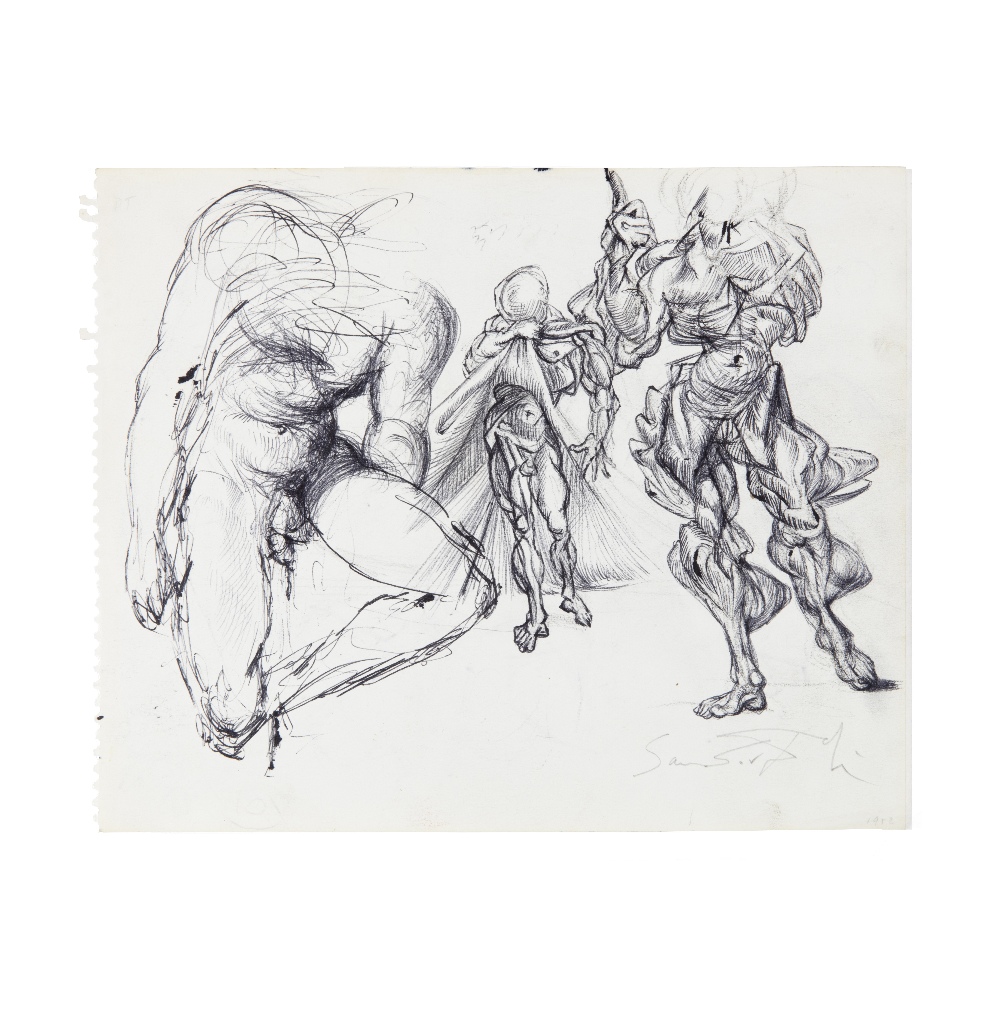 SALVADOR DAL&#205; (1904-1989) &#201;tude de figures masculines (recto); Trois &#233;rotiques et...